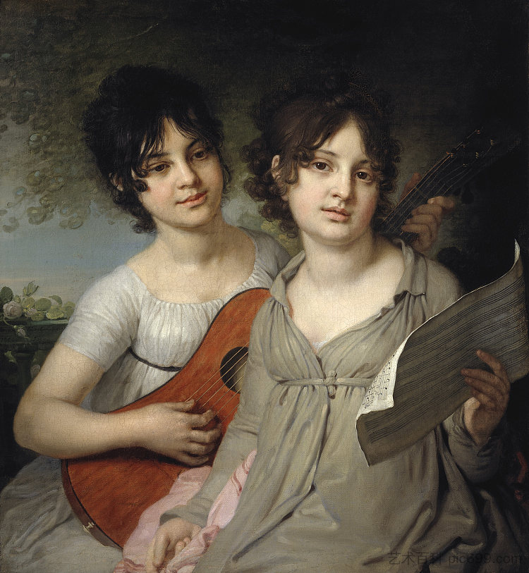 A.和V.加加林的肖像 Portrait of A. and V. Gagarin (1802),弗拉基米尔博罗维科夫斯基