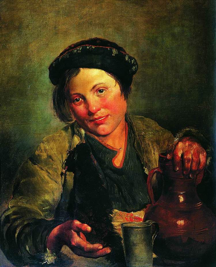 一个卖啤酒的男孩 A boy selling brew (1861; Russian Federation  )，费拉基米尔·马科夫斯基