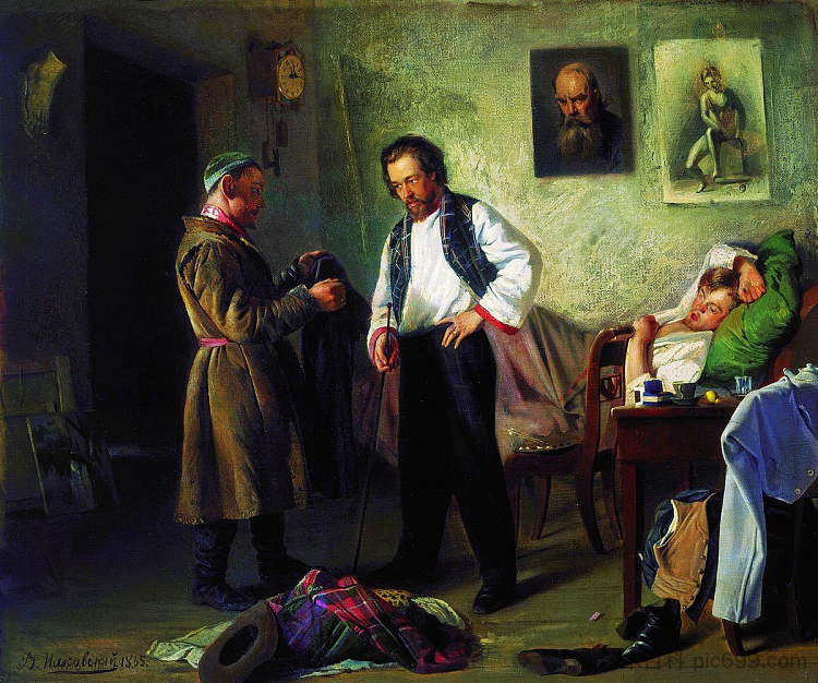 艺术家，向鞑靼人出售旧东西（艺术家工作室） The artist, selling old stuff to Tatar (Artist's Studio) (1865; Russian Federation  )，费拉基米尔·马科夫斯基