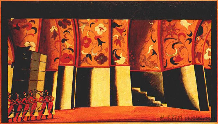 舞台布景草图，格林卡的伊万·苏萨宁 Sketch for stage set, Glinka's Ivan Susanin (1912 - 1914)，弗拉基米尔·塔特林