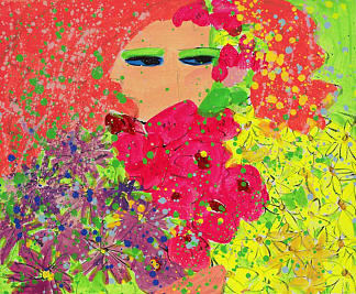 橙色头发和鲜花的女孩 Girl with Orange Hair and Flowers，丁雄泉