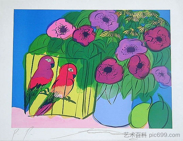 鹦鹉与花 Parrots with Flowers (1981)，丁雄泉