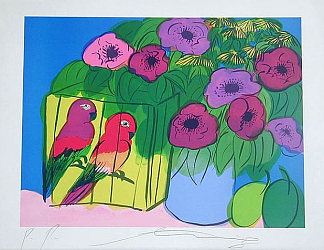 鹦鹉与花 Parrots with Flowers (1981)，丁雄泉