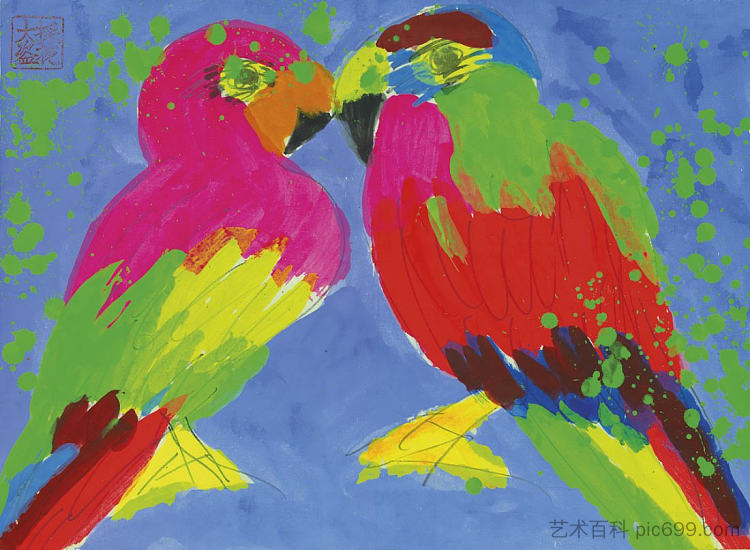 两只鹦鹉 Two Parrots，丁雄泉