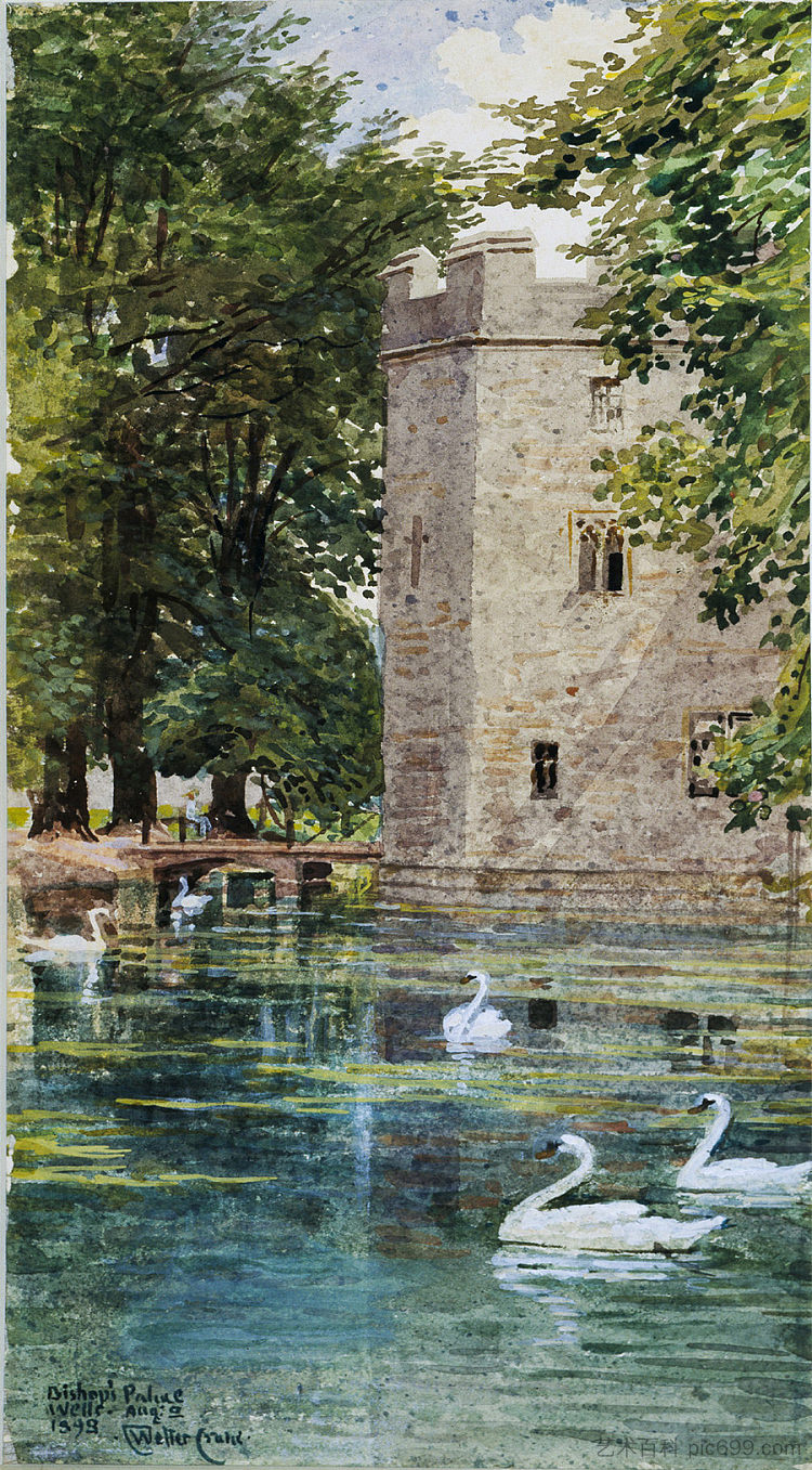 护城河和主教宫，威尔斯大教堂 The Moat and Bishop's Palace, Wells Cathedral (1893)，沃尔特·克兰