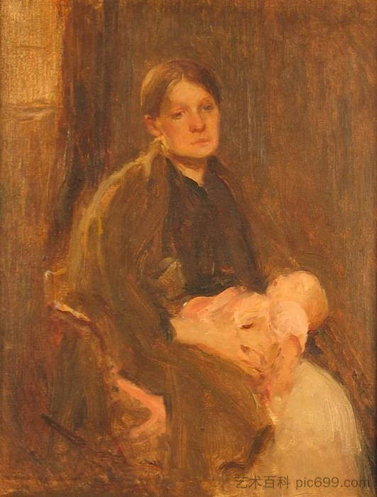 母亲与孩子 Mother and Child (1895)，沃尔特·奥斯本