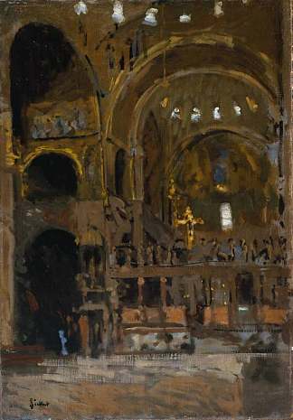 威尼斯圣马可教堂内部 Interior of St Mark’s, Venice (1896)，华特·席格