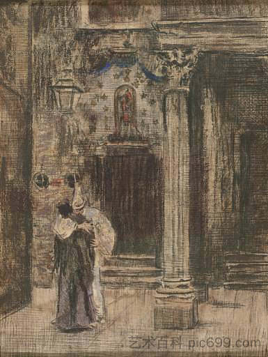 皮埃罗和女人拥抱 Pierrot and Woman Embracing (1903 - 1904)，华特·席格