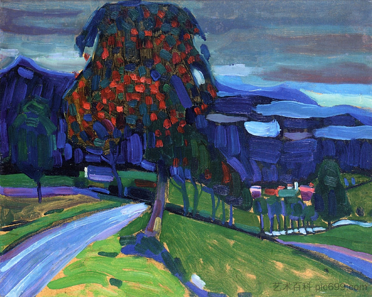 穆尔瑙的秋天 Autumn in Murnau (1908; Munich / Monaco,Germany ),瓦西里·康定斯基