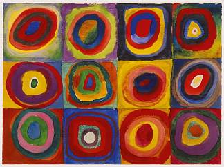 颜色研究：同心圆的正方形 Color Study: Squares with Concentric Circles (c.1913)，瓦西里·康定斯基