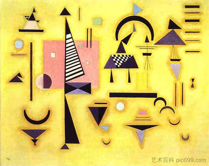 果断的粉红色 Decisive Pink (1932; Alten / Dessau-alten,Germany ),瓦西里·康定斯基