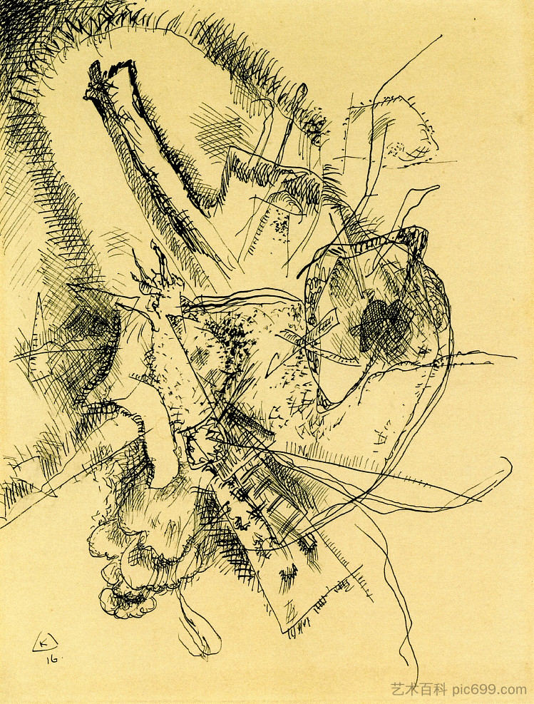 蚀刻II图纸 Drawing for Etching II (1916; Moscow,Russian Federation  )，瓦西里·康定斯基