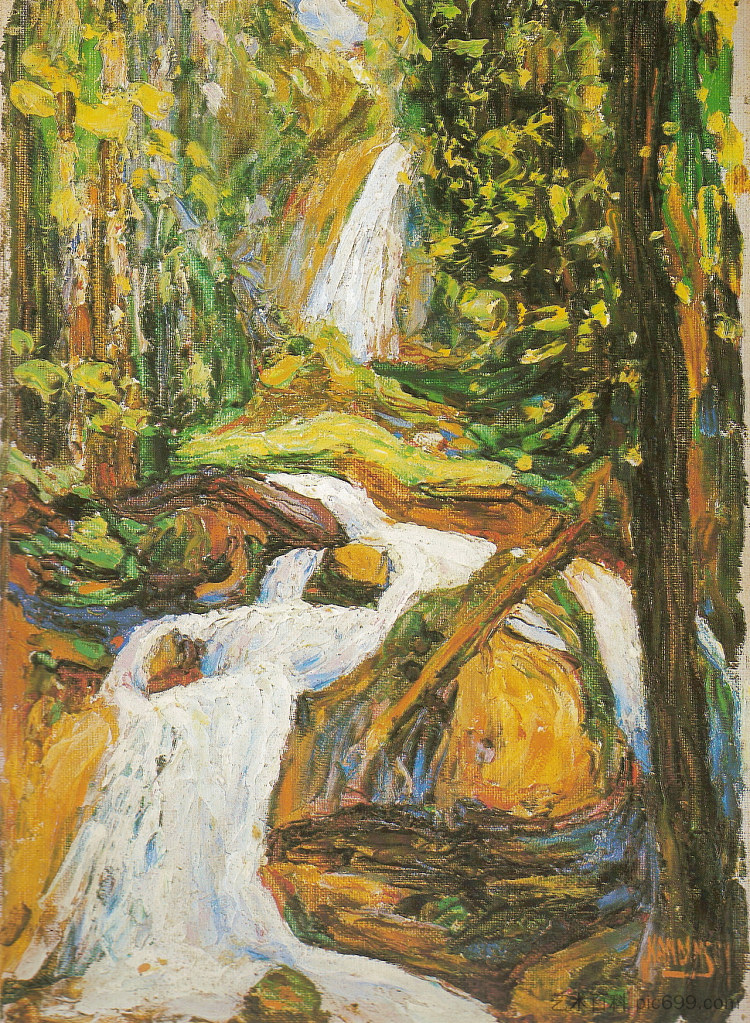 科切尔：瀑布I Kochel: Waterfall I (1900; Germany  )，瓦西里·康定斯基