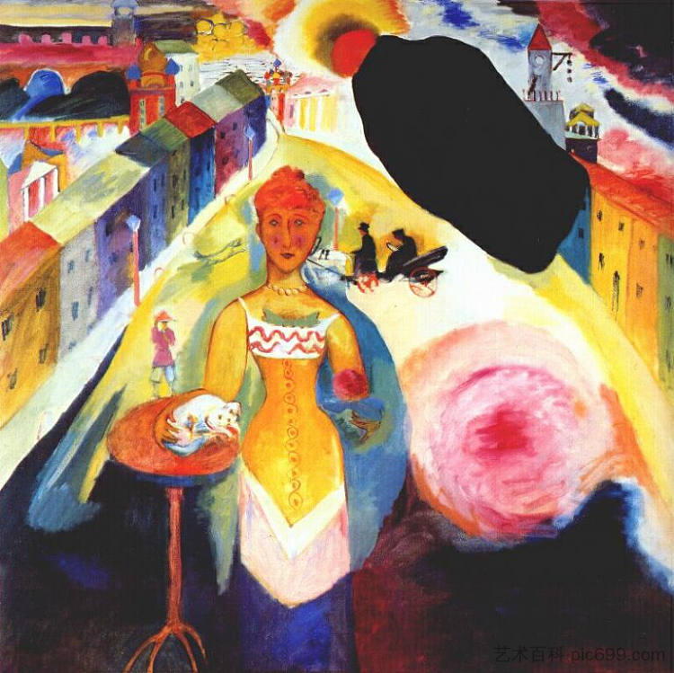 女士在莫斯科 Lady in Moscow (1912; Munich / Monaco,Germany ),瓦西里·康定斯基