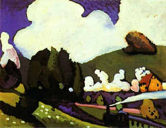 蒸汽机车景观 Landscape with a steam locomotive (1909; Munich,Germany                     )，瓦西里·康定斯基