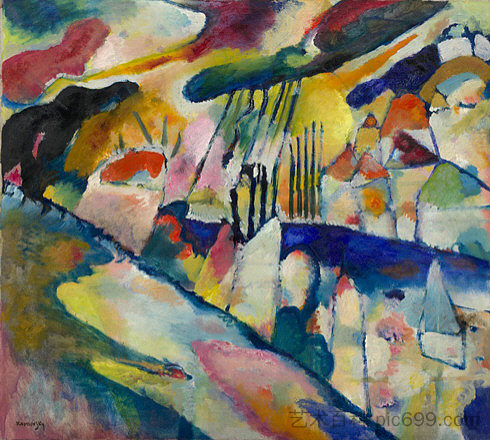 雨景 Landscape with Rain (1913; Germany  )，瓦西里·康定斯基