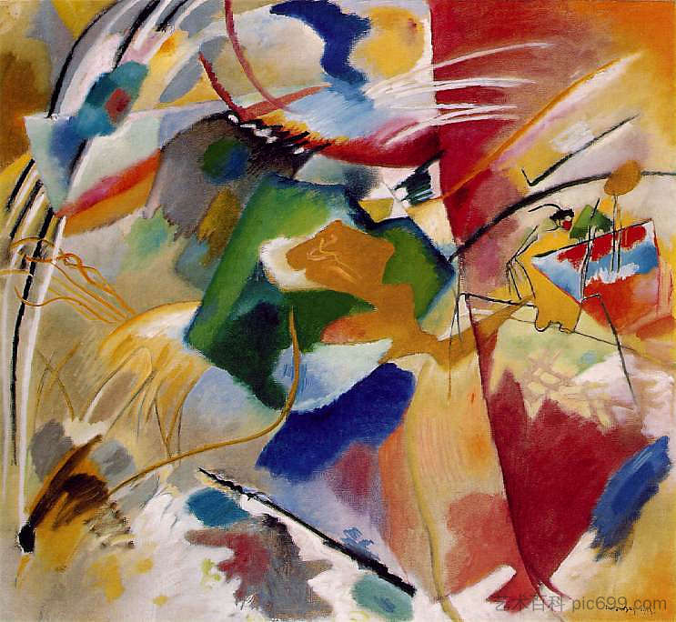 以绿色为中心绘画 Painting with green center (1913; Munich / Monaco,Germany ),瓦西里·康定斯基