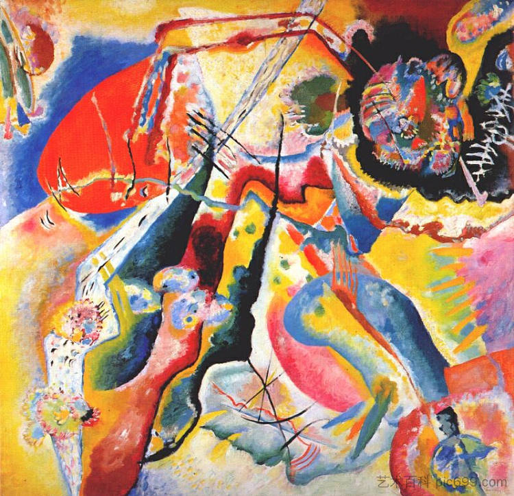 带有红点的绘画 Painting with red spot (1914; Moscow,Russian Federation ),瓦西里·康定斯基