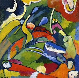 两个骑手和斜倚的身影 Two riders and reclining figure (c.1910)，瓦西里·康定斯基