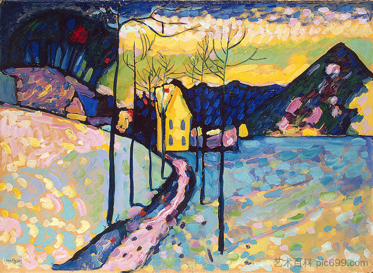 冬季景观 Winter Landscape (1909; Munich / Monaco,Germany  )，瓦西里·康定斯基