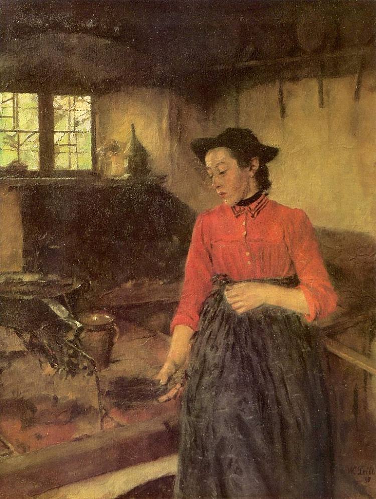 炉子旁的女孩 Mädchen am Herd (1895)，威廉·莱伯尔