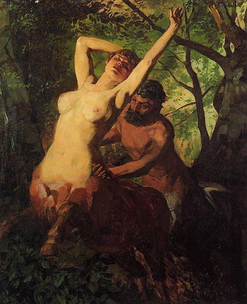 树林里的半人马夫妇 Centaur Couple in the Woods (1878)，威廉·特鲁纳