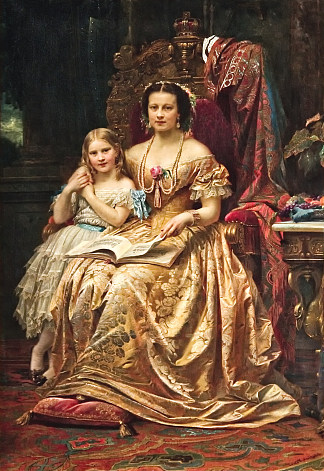 汉诺威的玛丽和她的女儿玛丽在马林堡城堡 Marie of Hanover and Her Daughter Mary in Marienburg Castle (1866)，威廉·冯·考尔巴赫