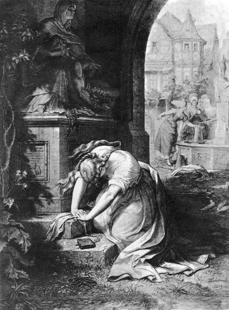 格雷琴在多洛罗萨母校前 Gretchen in Front of the Mater Dolorosa (1859)，威廉·冯·考尔巴赫