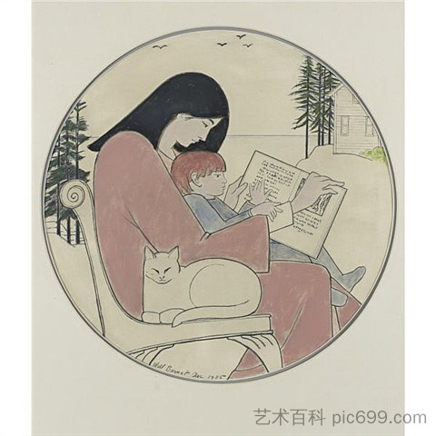 母子阅读 Mother and child reading (1985; United States  )，威尔巴尼特