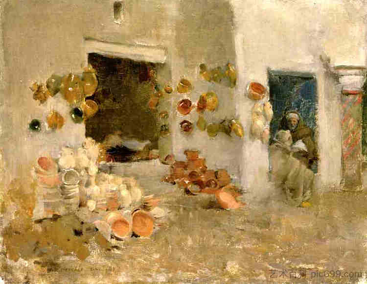 突尼斯陶器店 Pottery Shop at Tunis (c.1887)，乌伊拉德·梅特卡夫