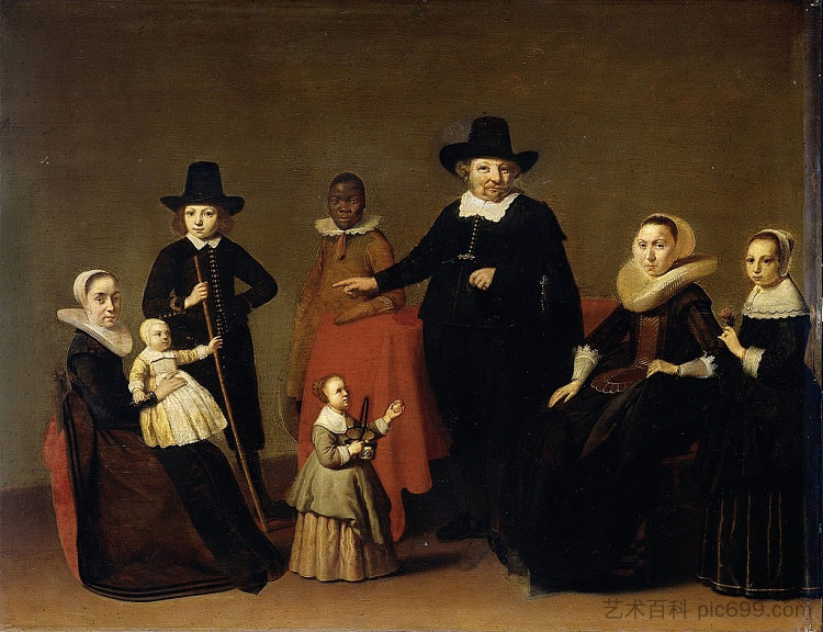 家庭组与黑人仆人 Family Group with Black Servant (1634)，威廉·康奈利斯·杜斯特