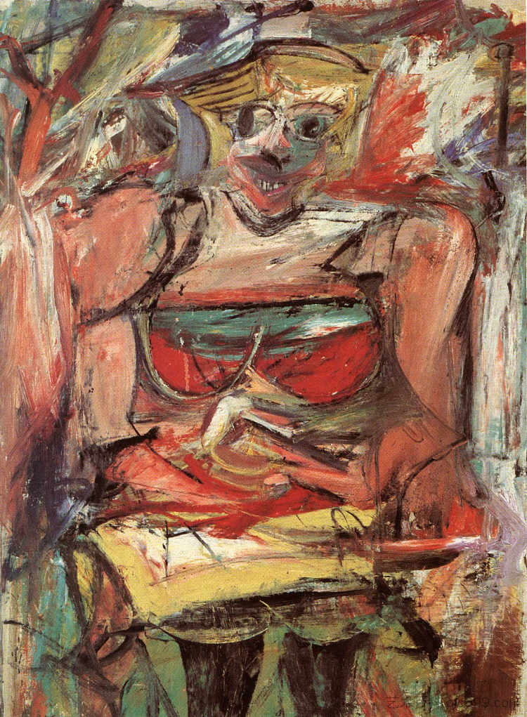 Woman V，1952-53（布面油画和木炭） Woman V, 1952-53 (oil & charcoal on canvas) (1952 - 1953)，威廉·德·库宁