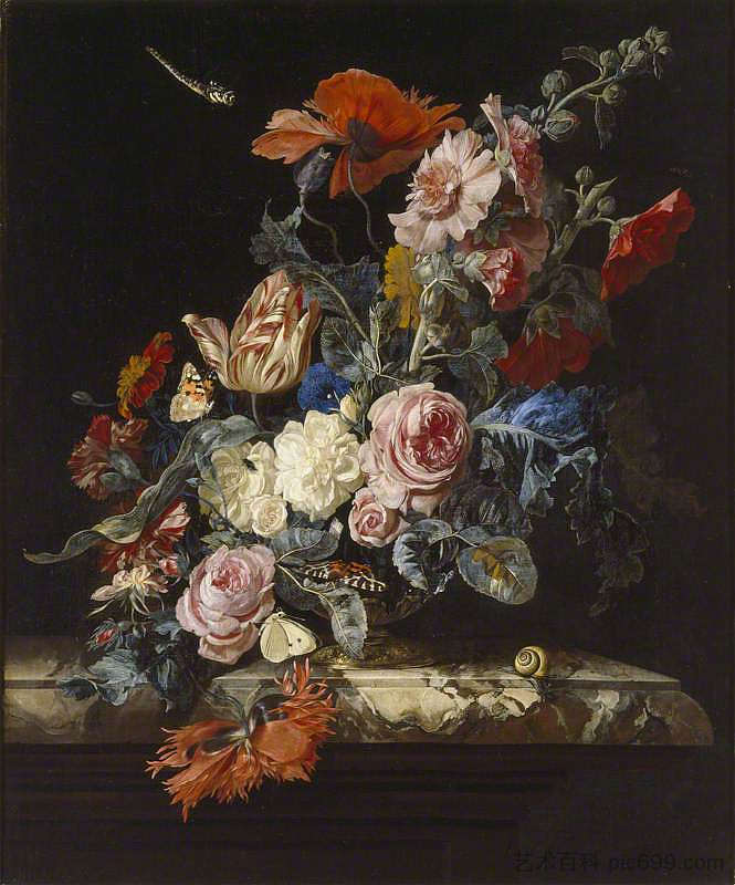 一瓶花 A Vase of Flowers (1663)，威廉凡·万·艾斯特