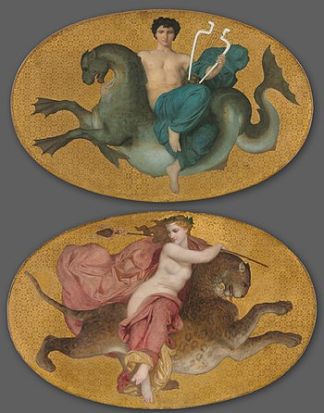 海马上的阿里昂和黑豹上的酒神（一对） Arion on a Sea Horse and Bacchante on a Panther (pair) (1855)，威廉·阿道夫·布格罗