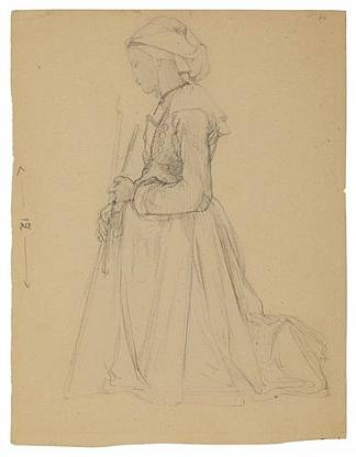 一位身穿布列塔尼服装的年轻女子跪着 A young woman in Breton costume, kneeling，威廉·阿道夫·布格罗