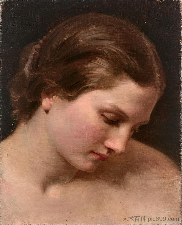 一个女人的脸在轮廓,推测研究“第一次不和谐” Face of a woman in profile, presumed study for 'The First Discord,威廉·阿道夫·布格罗