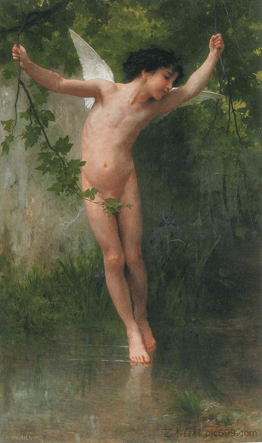 丘比特飞过水面 Cupid flying over water,威廉·阿道夫·布格罗
