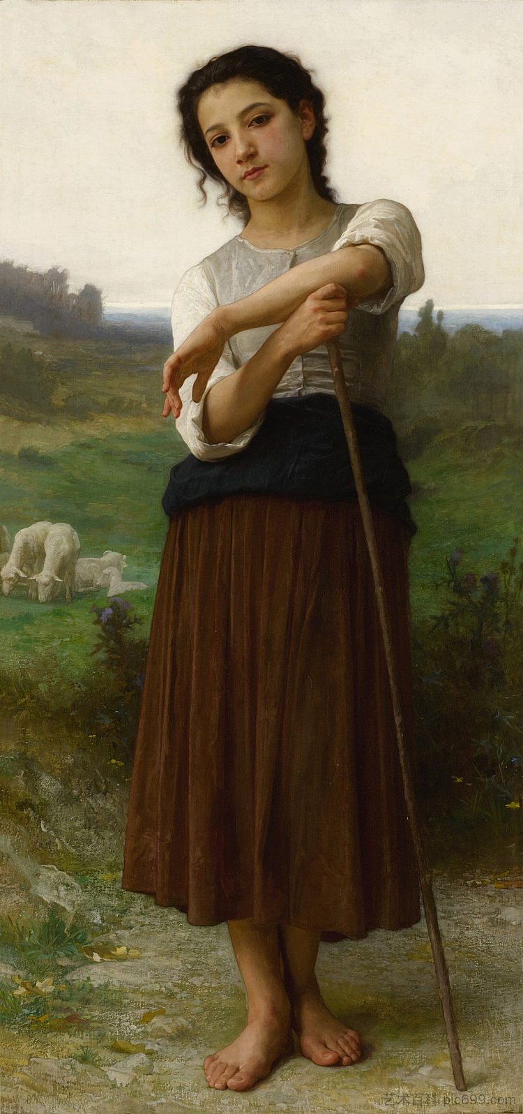 年轻的牧羊女站立 Young Shepherdess Standing (1887)，威廉·阿道夫·布格罗