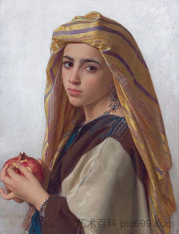 拿石榴的女孩 Girl with a Pomegranate (1875)，威廉·阿道夫·布格罗