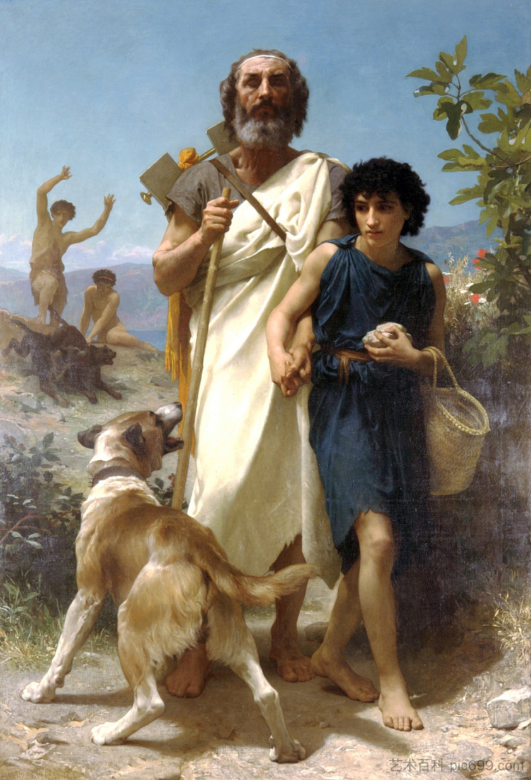 荷马和他的向导 Homer and his Guide (1874)，威廉·阿道夫·布格罗