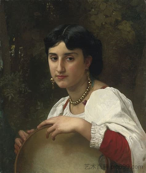 意大利女人与铃鼓 Italian Woman with Tambourine (1869)，威廉·阿道夫·布格罗