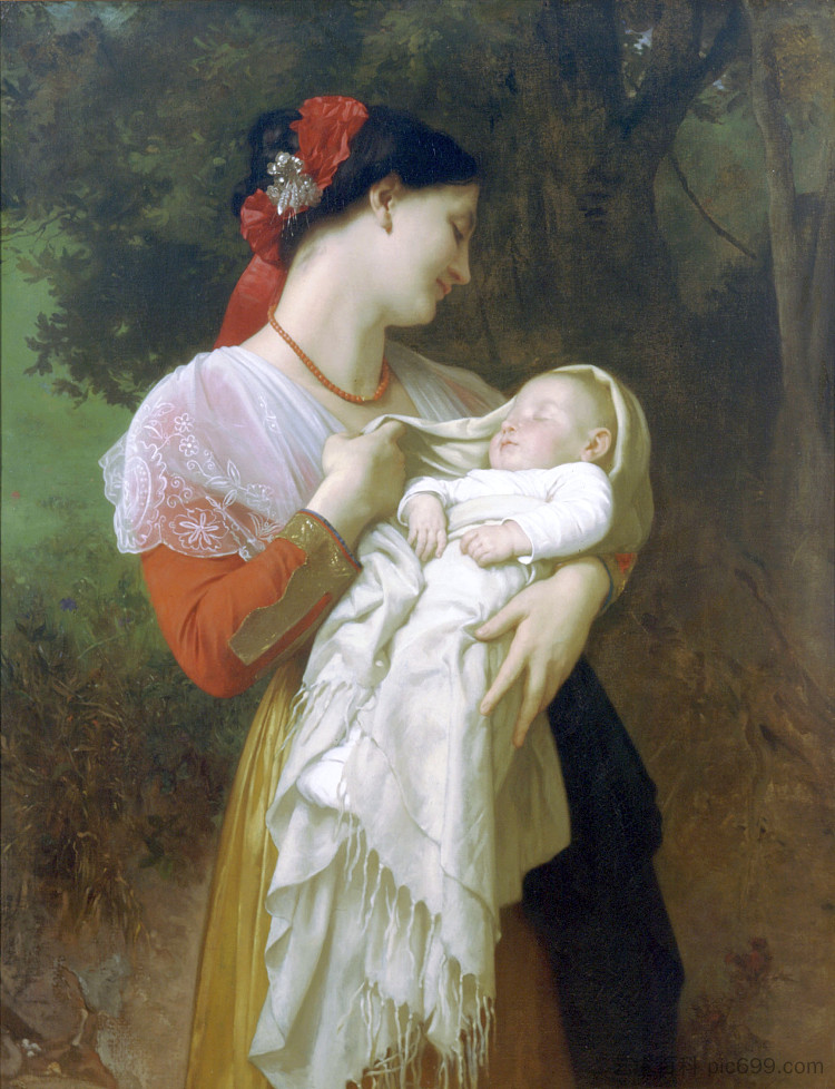 母性的钦佩 Maternal Admiration (1869)，威廉·阿道夫·布格罗