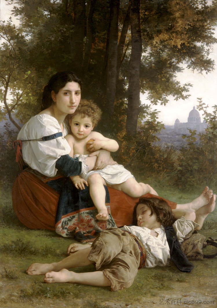 母亲与子女 Mother and Children (1879)，威廉·阿道夫·布格罗