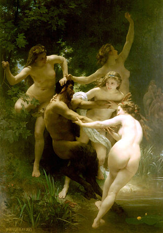 若虫和色狼 Nymphs and Satyr (c.1873)，威廉·阿道夫·布格罗