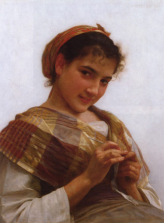 一个年轻女孩钩针编织的肖像 Portrait of a Young Girl Crocheting (1889)，威廉·阿道夫·布格罗