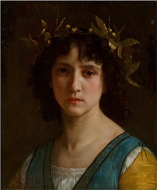 一个拿着月桂花环的意大利女孩的头 Head of an Italian girl with a laurel wreath (1872)，威廉·阿道夫·布格罗