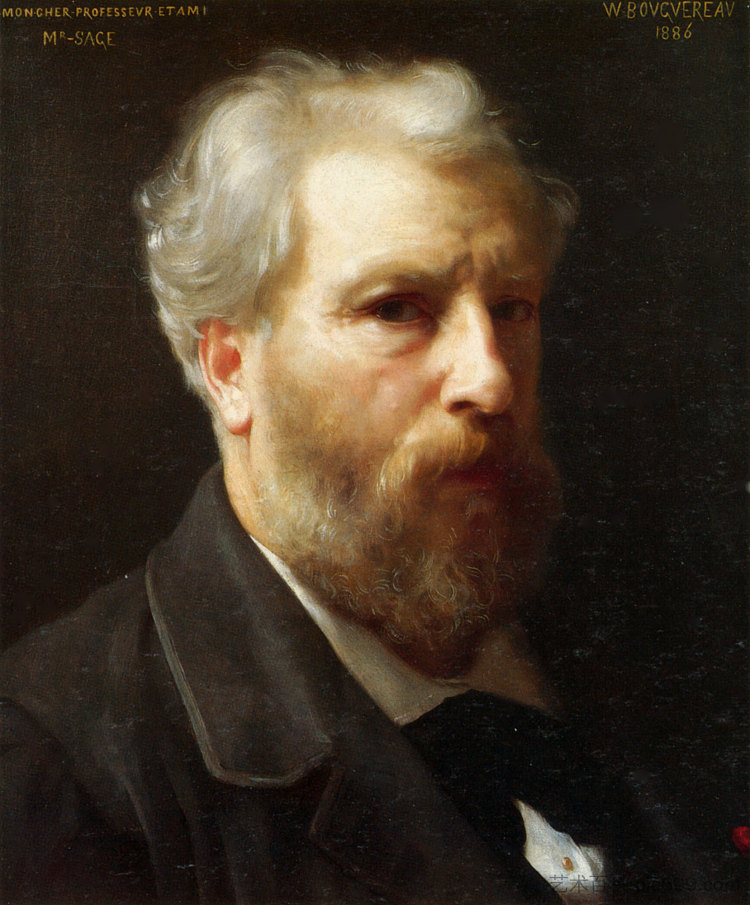 赠送给M.塞奇的自画像 Self-Portrait Presented To M. Sage (1886)，威廉·阿道夫·布格罗