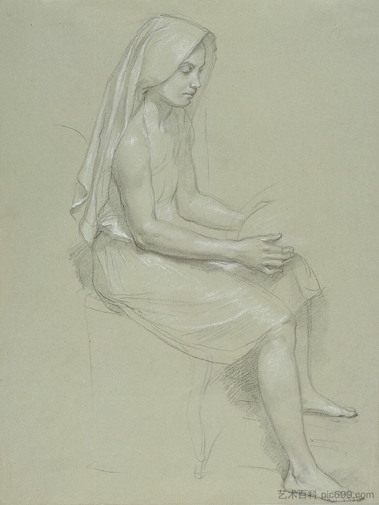 坐着蒙面纱的女性形象的研究 Study of a Seated Veiled Female Figure，威廉·阿道夫·布格罗