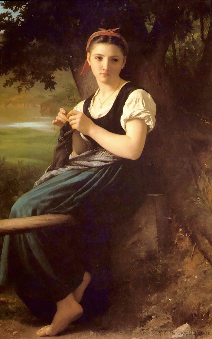 针织女孩 The Knitting Girl (1869)，威廉·阿道夫·布格罗