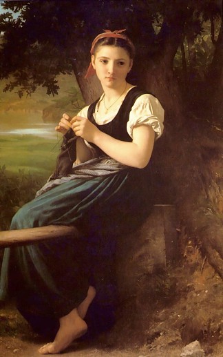 针织女孩 The Knitting Girl (1869)，威廉·阿道夫·布格罗